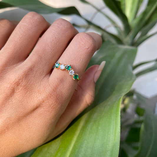 18K Gold Plated Crown Five-Stone Ring – Dainty Gemstone Stacking Band TGR1059 RM-1782