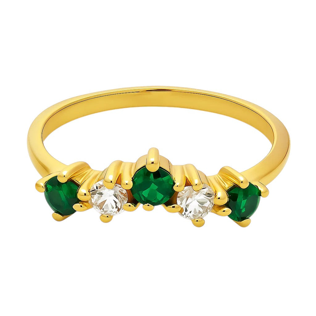 18K Gold Plated Crown Five-Stone Ring – Dainty Gemstone Stacking Band TGR1059 RM-1782