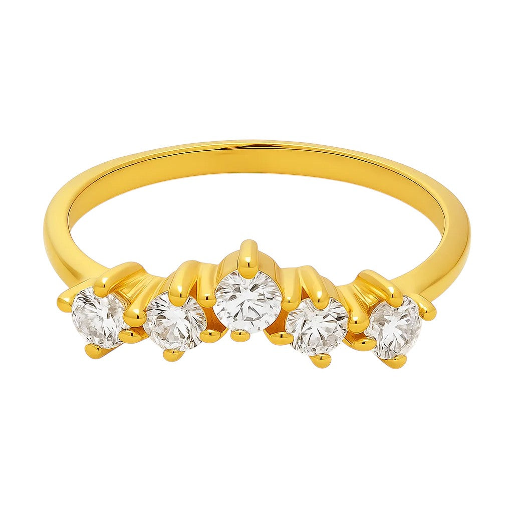 18K Gold Plated Crown Five-Stone Ring – Dainty Gemstone Stacking Band TGR1059 RM-1782