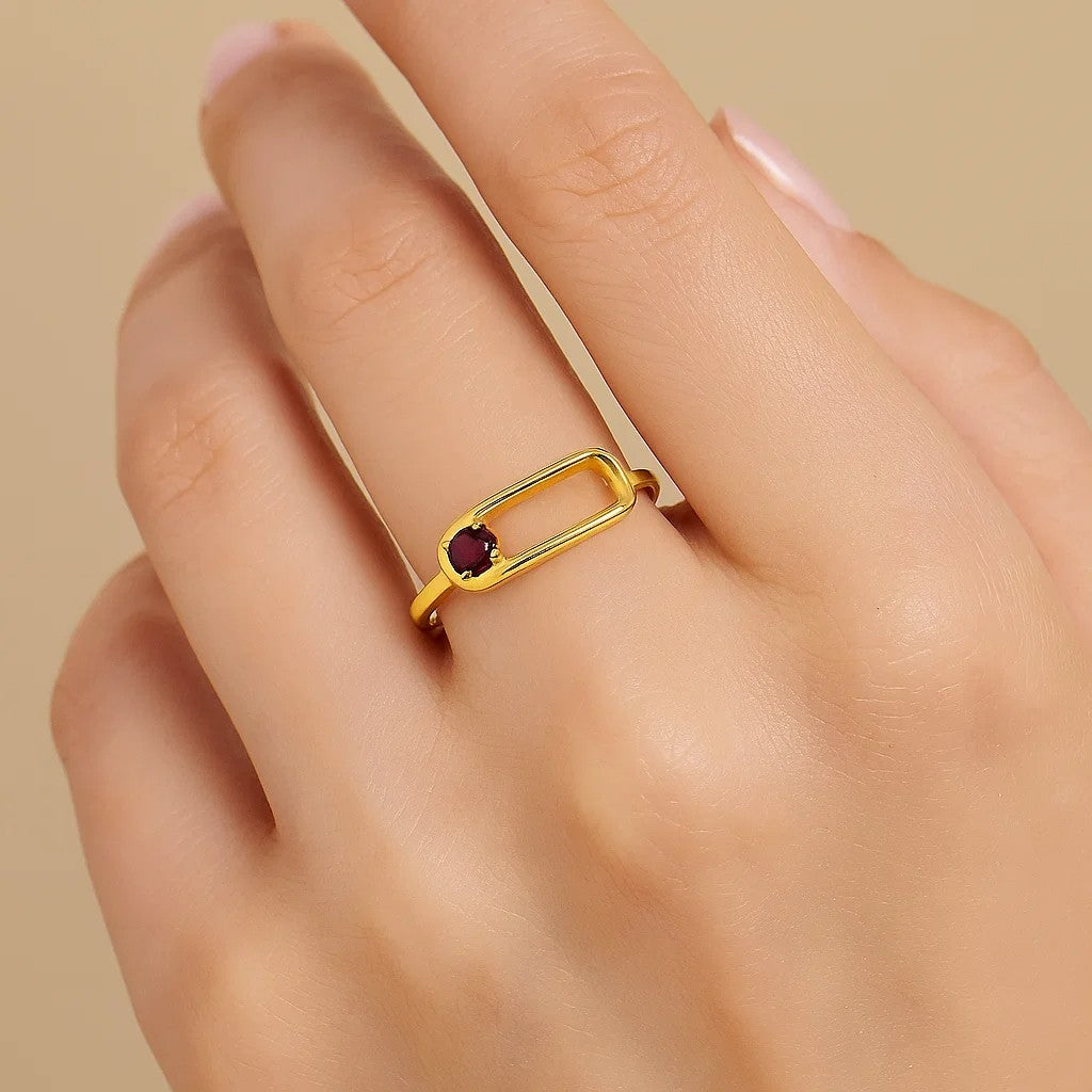 Rectangle Frame Gemstone Ring – Sleek Modern 18K Gold Plated Stackable TGR1060 RM-1783