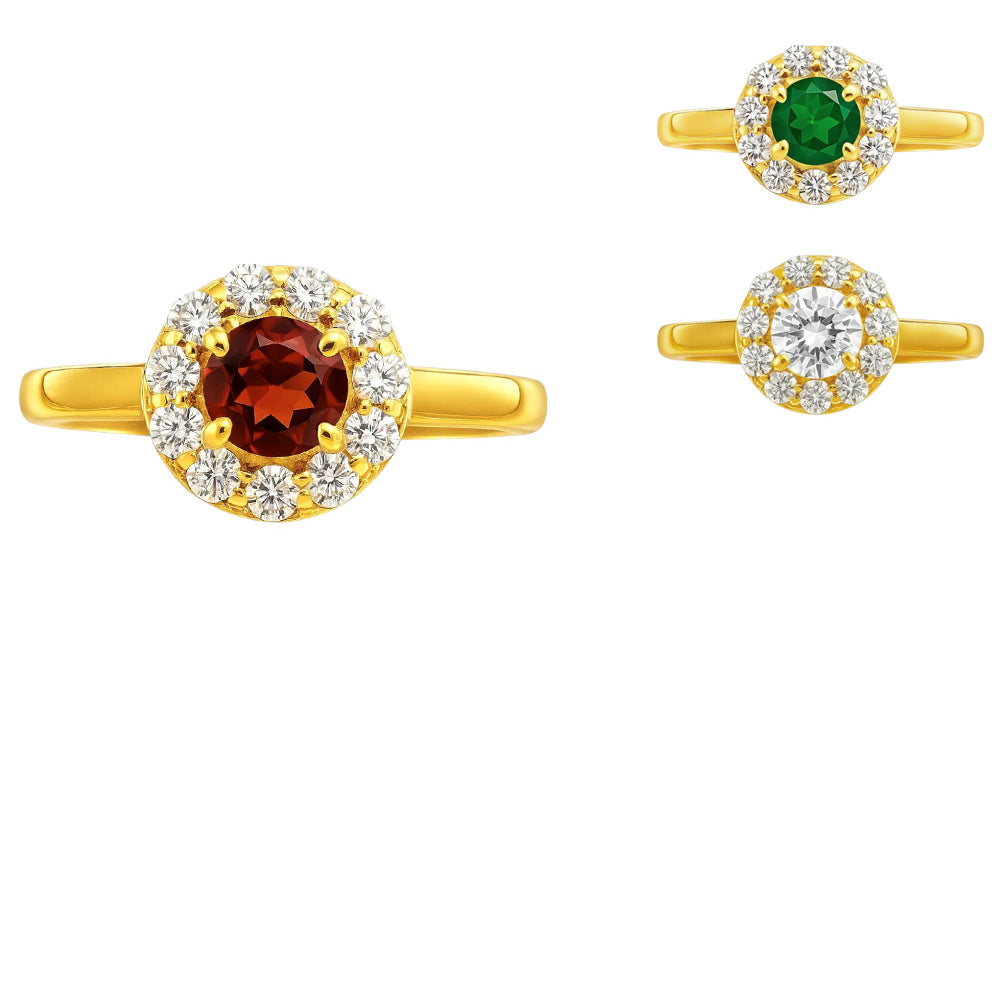 18K Gold Plated Brass Halo Ring Round Gemstone with Sparkling CZ Accents TGR1061 RM-1784