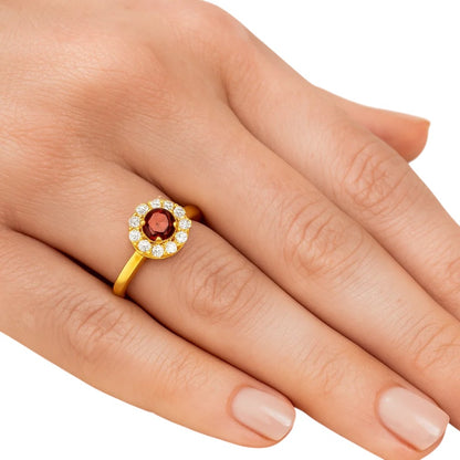 18K Gold Plated Brass Halo Ring Round Gemstone with Sparkling CZ Accents TGR1061 RM-1784