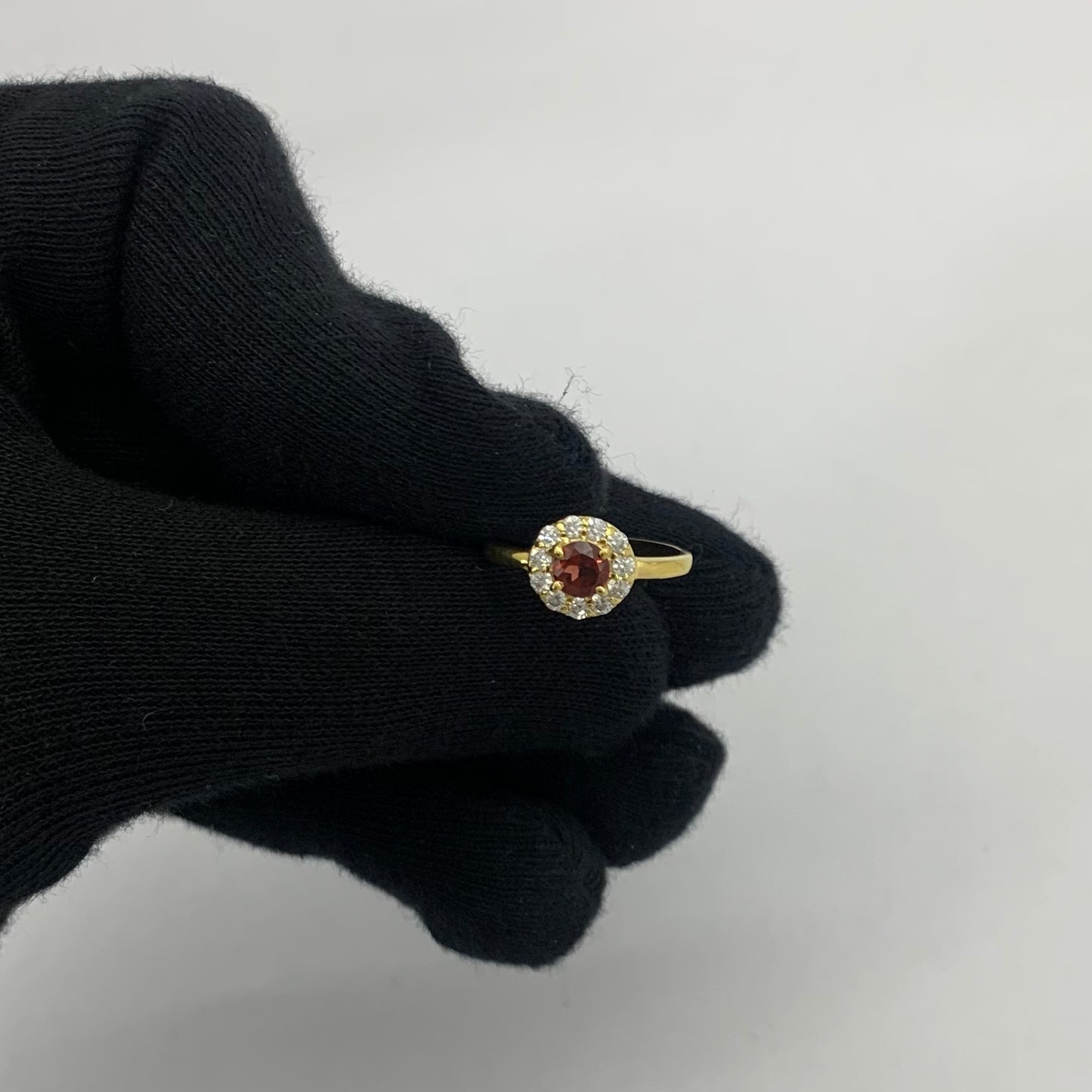 18K Gold Plated Halo Ring Round Gemstone with Sparkling CZ Accents TGR1061 RM-1784