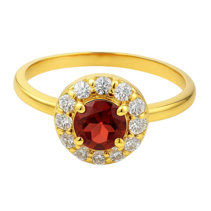 18K Gold Plated Brass Halo Ring Round Gemstone with Sparkling CZ Accents TGR1061 RM-1784