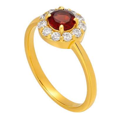 18K Gold Plated Brass Halo Ring Round Gemstone with Sparkling CZ Accents TGR1061 RM-1784