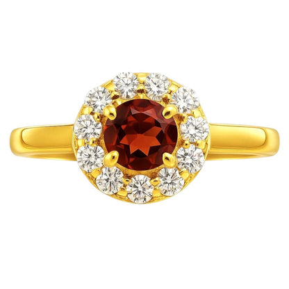 18K Gold Plated Brass Halo Ring Round Gemstone with Sparkling CZ Accents TGR1061 RM-1784