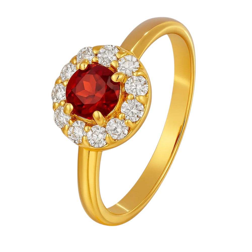 18K Gold Plated Brass Halo Ring Round Gemstone with Sparkling CZ Accents TGR1061 RM-1784