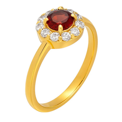18K Gold Plated Brass Halo Ring Round Gemstone with Sparkling CZ Accents TGR1061 RM-1784