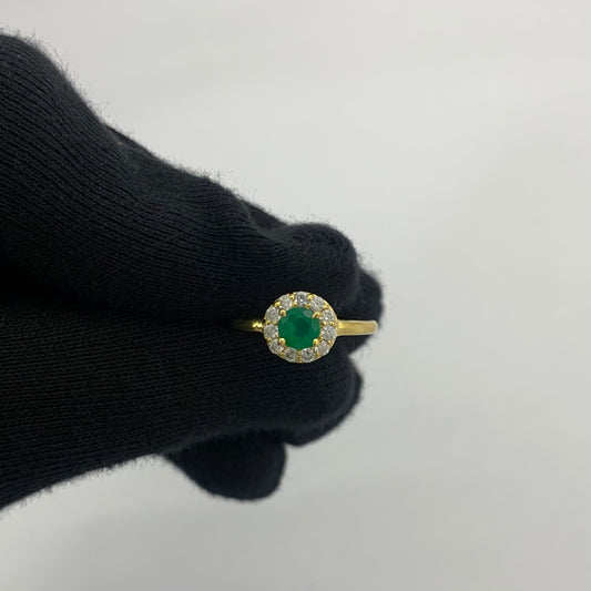 18K Gold Plated Halo Ring Round Gemstone with Sparkling CZ Accents TGR1061 RM-1784
