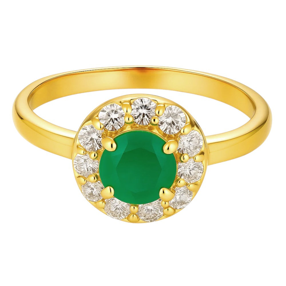 18K Gold Plated Brass Halo Ring Round Gemstone with Sparkling CZ Accents TGR1061 RM-1784