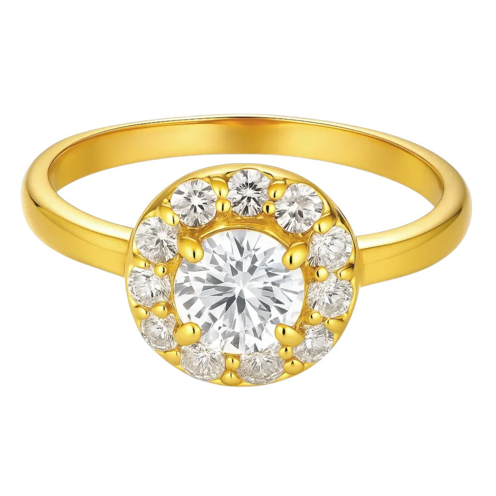 18K Gold Plated Brass Halo Ring Round Gemstone with Sparkling CZ Accents TGR1061 RM-1784