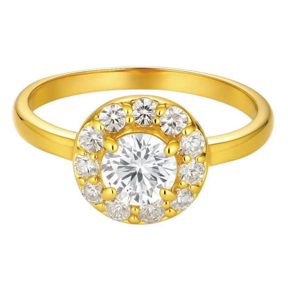 18K Gold Plated Brass Halo Ring Round Gemstone with Sparkling CZ Accents TGR1061 RM-1784