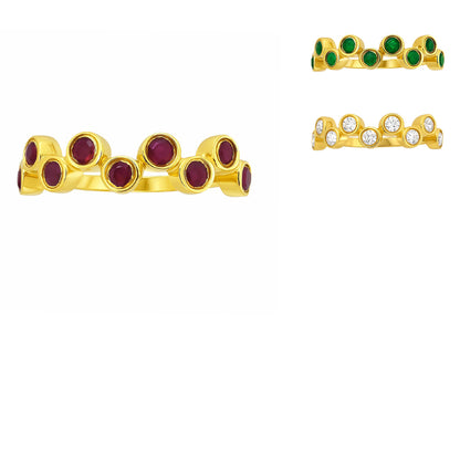 18K Gold Over Brass Round Bezel Colorful Multi Stone Statement Band Ring TGR1062