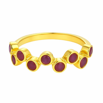 18K Gold Over Brass Round Bezel Colorful Multi Stone Statement Band Ring TGR1062