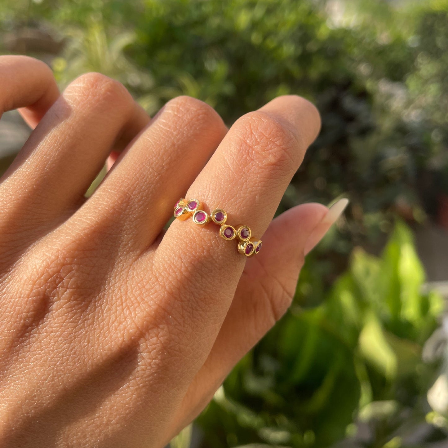 18K Gold Plated Round Bezel Colorful Multi Stone Statement Band Ring TGR1062