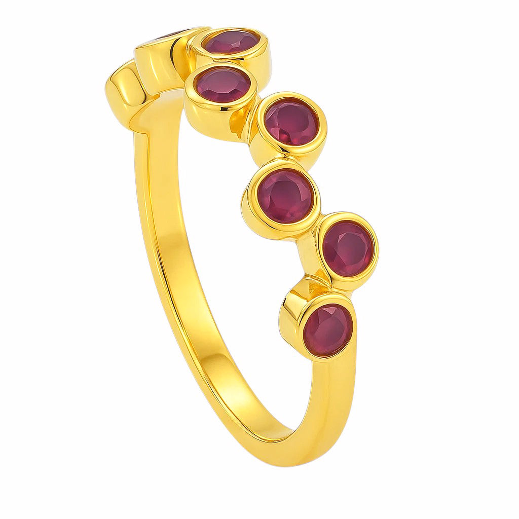 18K Gold Over Brass Round Bezel Colorful Multi Stone Statement Band Ring TGR1062