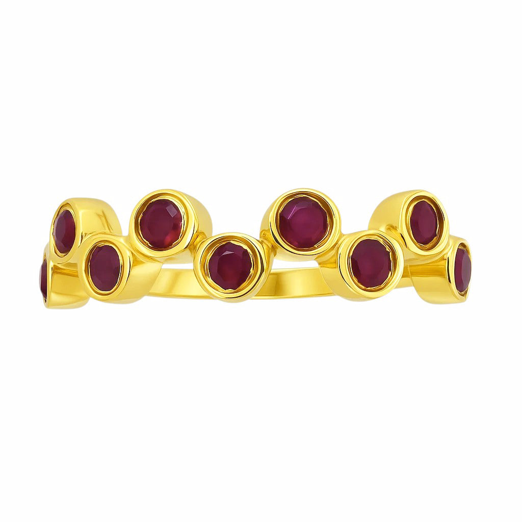 18K Gold Over Brass Round Bezel Colorful Multi Stone Statement Band Ring TGR1062