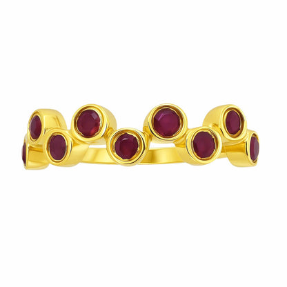 18K Gold Over Brass Round Bezel Colorful Multi Stone Statement Band Ring TGR1062