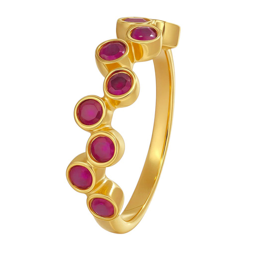 18K Gold Over Brass Round Bezel Colorful Multi Stone Statement Band Ring TGR1062