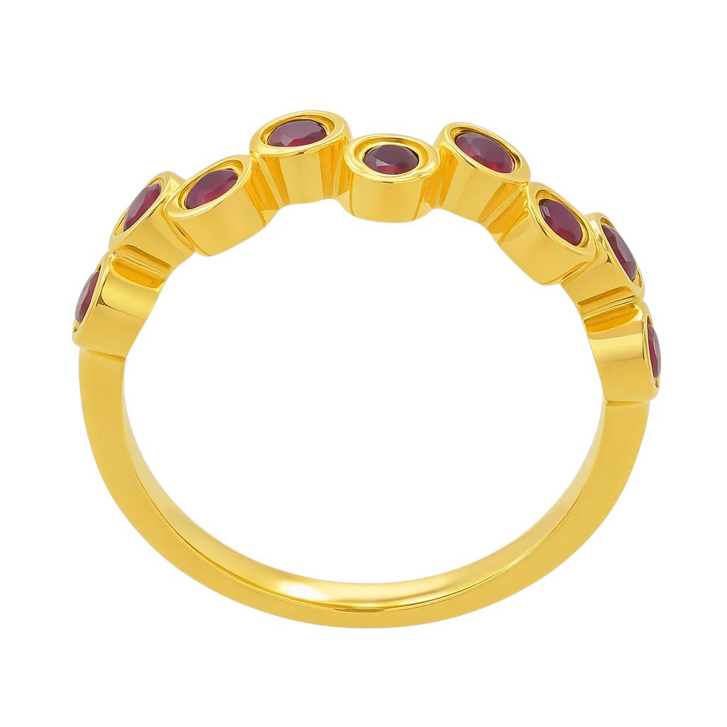 18K Gold Over Brass Round Bezel Colorful Multi Stone Statement Band Ring TGR1062