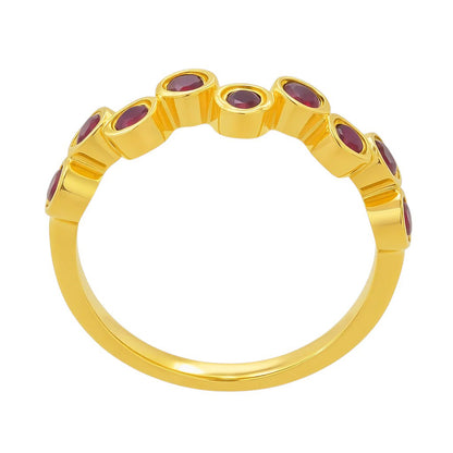 18K Gold Over Brass Round Bezel Colorful Multi Stone Statement Band Ring TGR1062