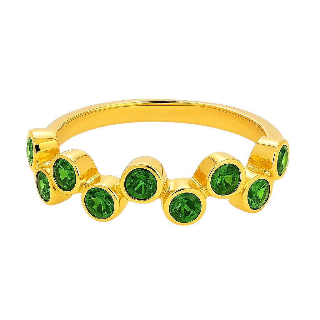 18K Gold Over Brass Round Bezel Colorful Multi Stone Statement Band Ring TGR1062