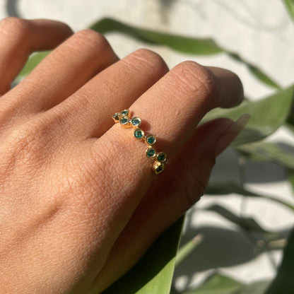 18K Gold Plated Round Bezel Colorful Multi Stone Statement Band Ring TGR1062