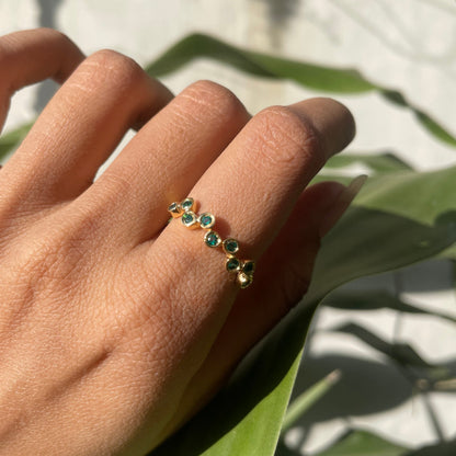18K Gold Plated Round Bezel Colorful Multi Stone Statement Band Ring TGR1062