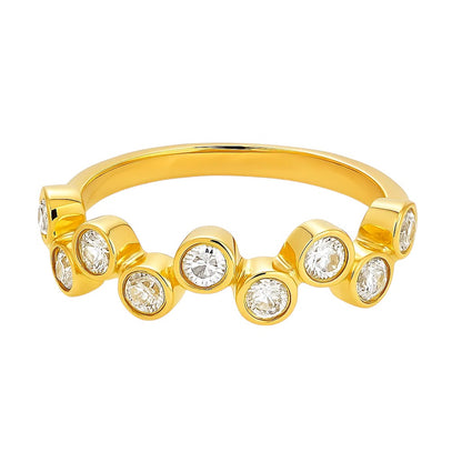 18K Gold Over Brass Round Bezel Colorful Multi Stone Statement Band Ring TGR1062