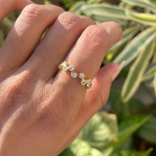 18K Gold Plated Round Bezel Colorful Multi Stone Statement Band Ring TGR1062