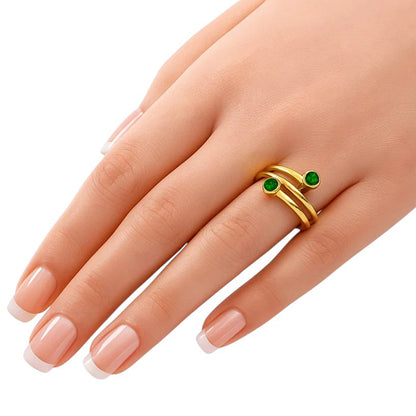 18K Gold Plated Spiral Wrap Double Stone Adjustable Minimalist Ring TGR1063 RM-1185