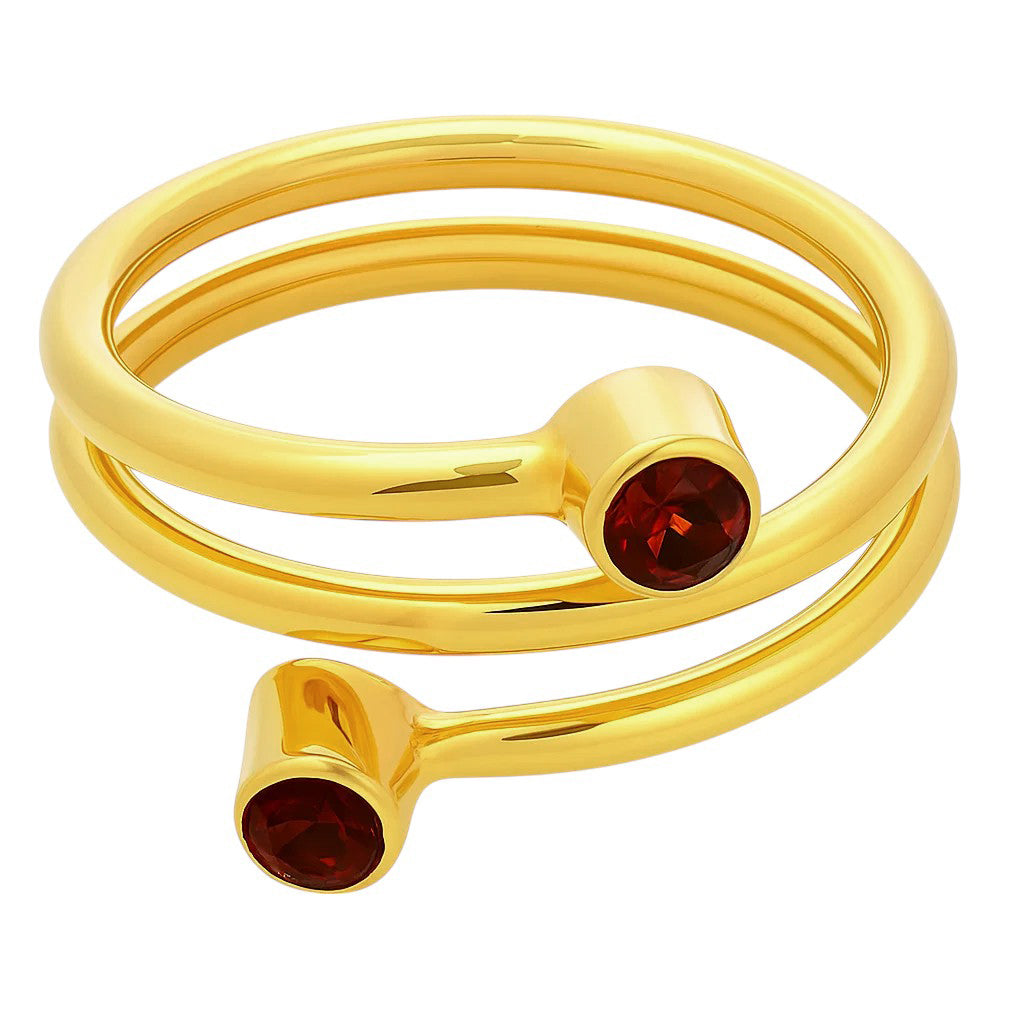 18K Gold Plated Spiral Wrap Double Stone Adjustable Minimalist Ring TGR1063 RM-1185
