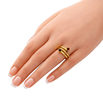 18K Gold Plated Spiral Wrap Double Stone Adjustable Minimalist Ring TGR1063 RM-1185