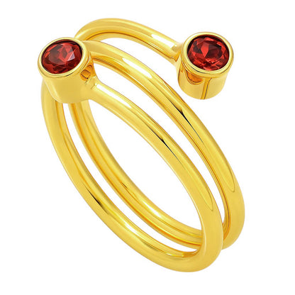 18K Gold Plated Spiral Wrap Double Stone Adjustable Minimalist Ring TGR1063 RM-1185
