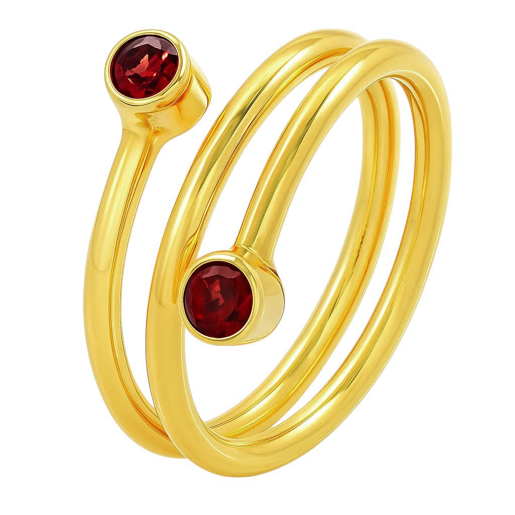 18K Gold Plated Spiral Wrap Double Stone Adjustable Minimalist Ring TGR1063 RM-1185