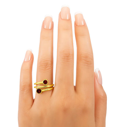 18K Gold Plated Spiral Wrap Double Stone Adjustable Minimalist Ring TGR1063 RM-1185