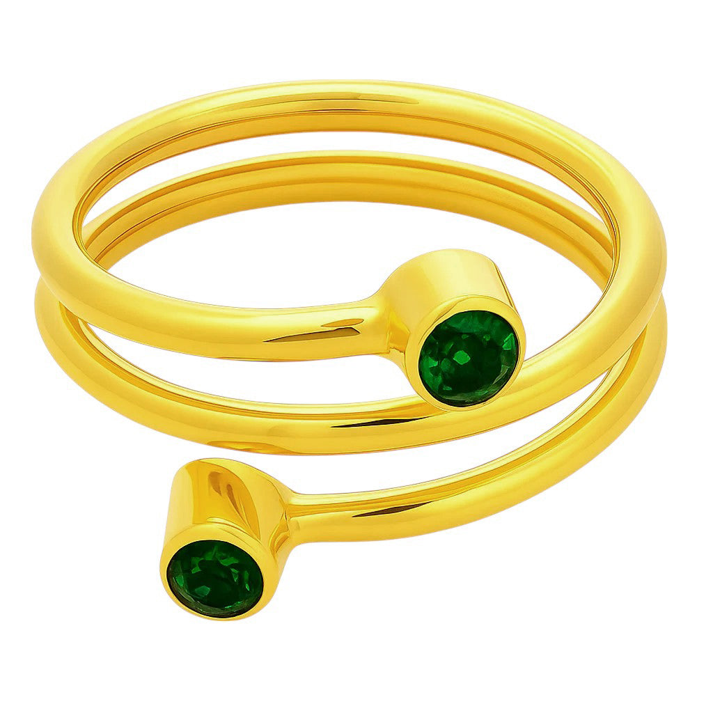 18K Gold Plated Spiral Wrap Double Stone Adjustable Minimalist Ring TGR1063 RM-1185