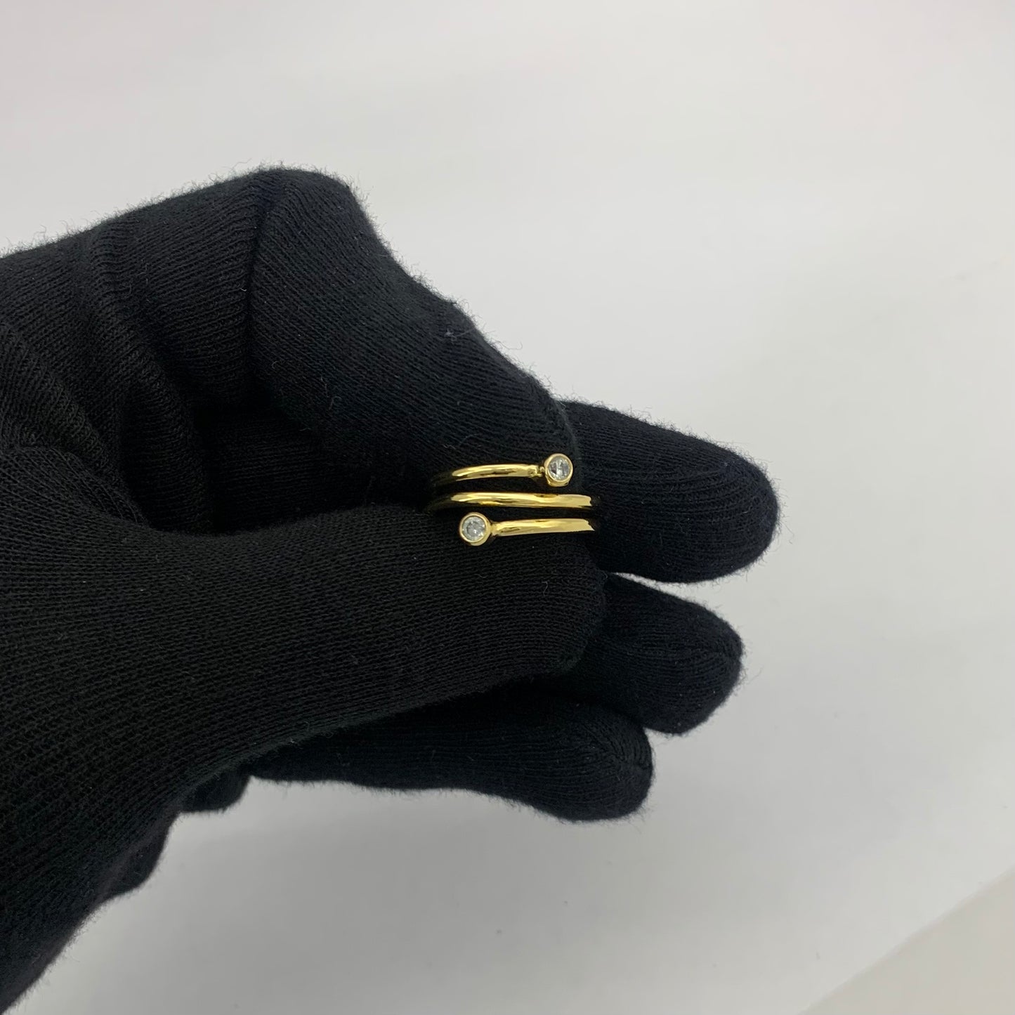 18K Gold Plated Spiral Wrap Double Stone Adjustable Minimalist Ring TGR1063 RM-1185
