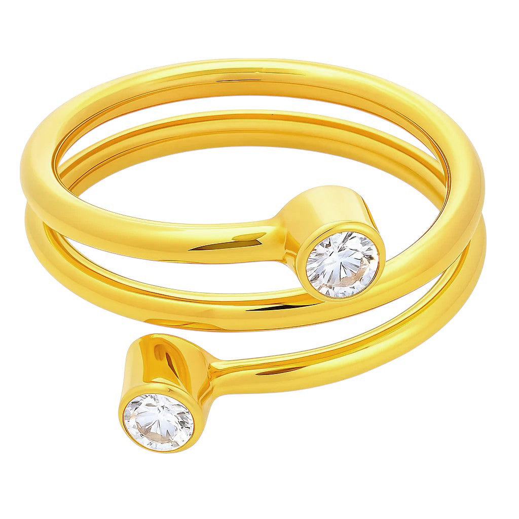 18K Gold Plated Spiral Wrap Double Stone Adjustable Minimalist Ring TGR1063 RM-1185