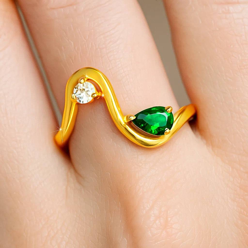 18K Gold Plated Fluid Wave Ring with CZ Accent – Trendy Modern Jewelry TGR1064 RM-1786