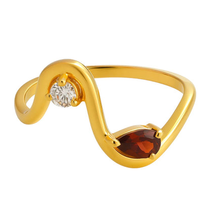 18K Gold Plated Fluid Wave Ring with CZ Accent – Trendy Modern Jewelry TGR1064 RM-1786