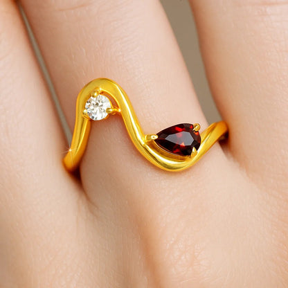 18K Gold Plated Fluid Wave Ring with CZ Accent – Trendy Modern Jewelry TGR1064 RM-1786