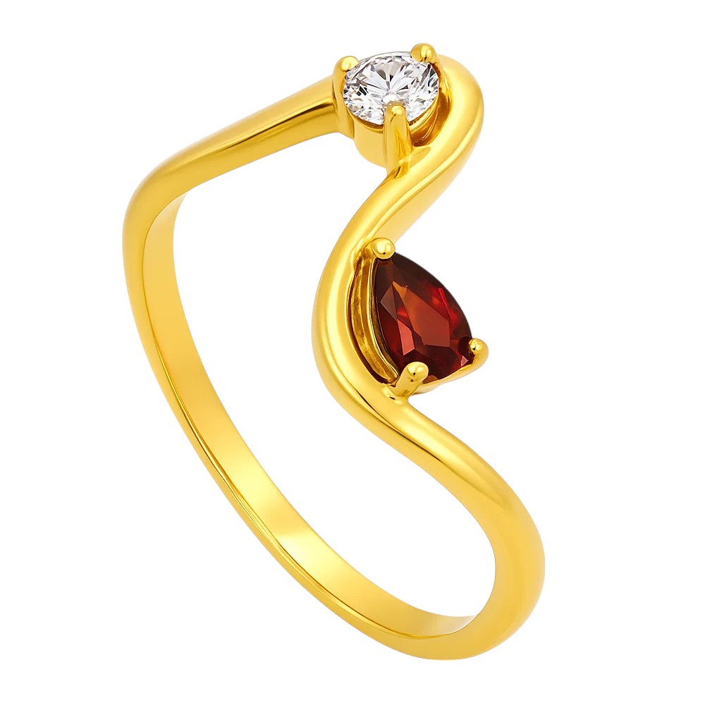 18K Gold Plated Fluid Wave Ring with CZ Accent – Trendy Modern Jewelry TGR1064 RM-1786