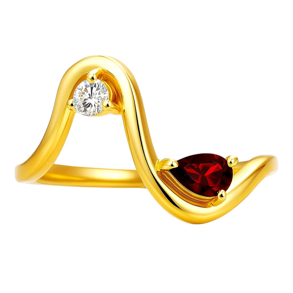 18K Gold Plated Fluid Wave Ring with CZ Accent – Trendy Modern Jewelry TGR1064 RM-1786