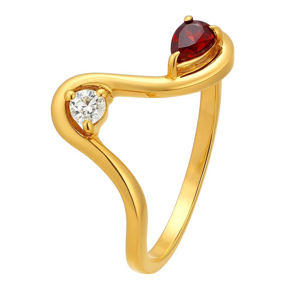 18K Gold Plated Fluid Wave Ring with CZ Accent – Trendy Modern Jewelry TGR1064 RM-1786