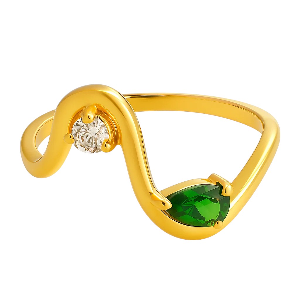 18K Gold Plated Fluid Wave Ring with CZ Accent – Trendy Modern Jewelry TGR1064 RM-1786
