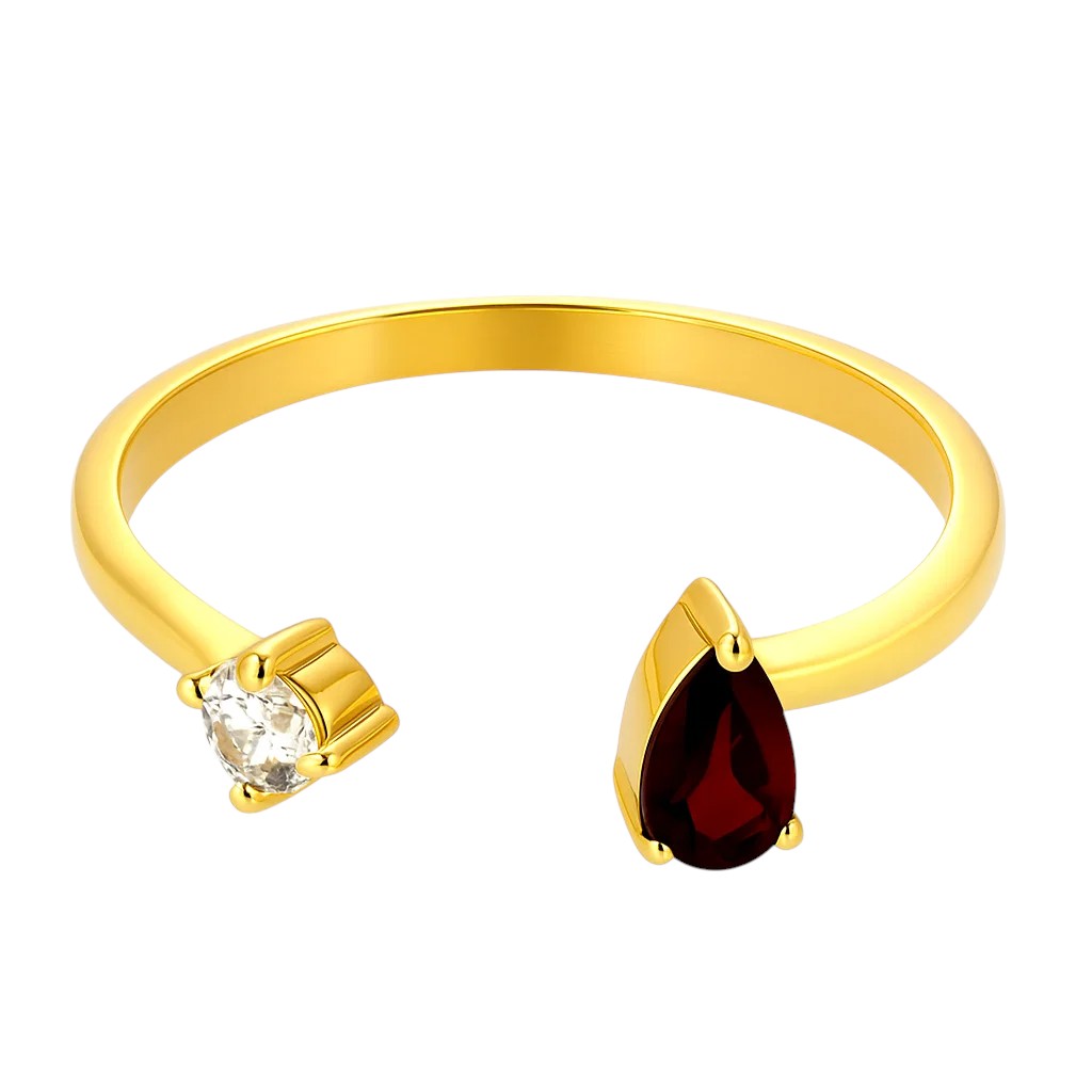 18K Gold Plated Dual Gem Ring – Pear + Round Cut Modern Stacking Band TGR1066 RM-1788