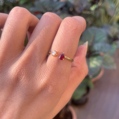 18K Gold Plated Dual Gem Ring – Pear + Round Cut Modern Stacking Band TGR1066 RM-1788