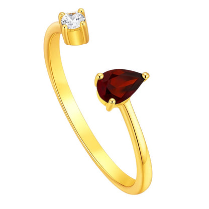 18K Gold Plated Dual Gem Ring – Pear + Round Cut Modern Stacking Band TGR1066 RM-1788