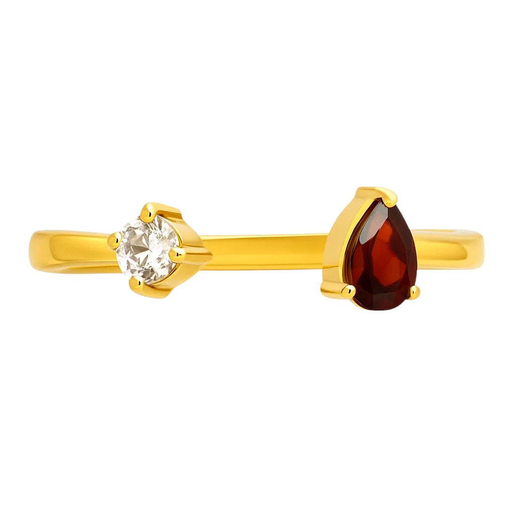 18K Gold Plated Dual Gem Ring – Pear + Round Cut Modern Stacking Band TGR1066 RM-1788